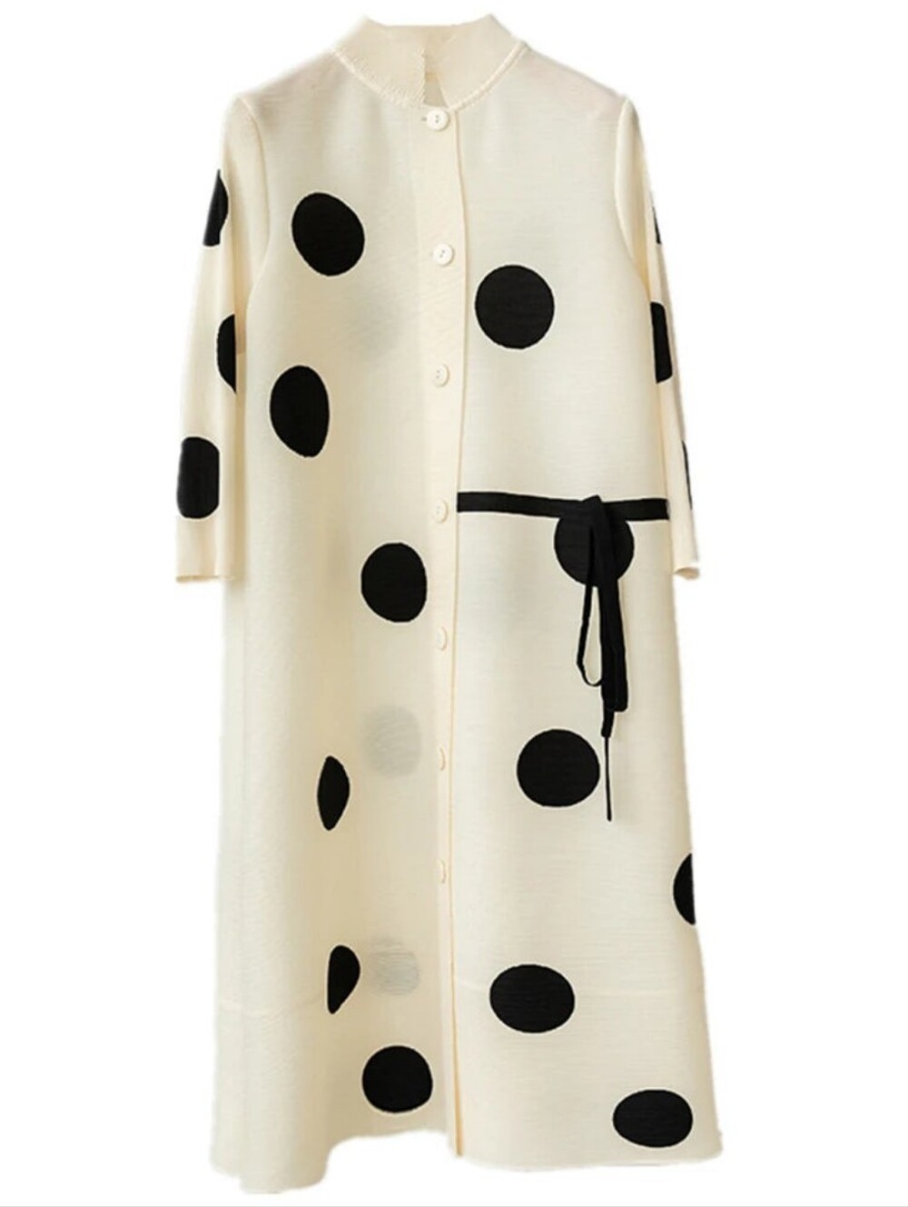 Plissé Polka Dot Button-Down Dress / Duster Coat / Trenchcoat